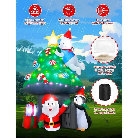 🆕7FT Christmas Inflatables Mushroom House with Santa Outdoor Decorations - Picture 7 of 9